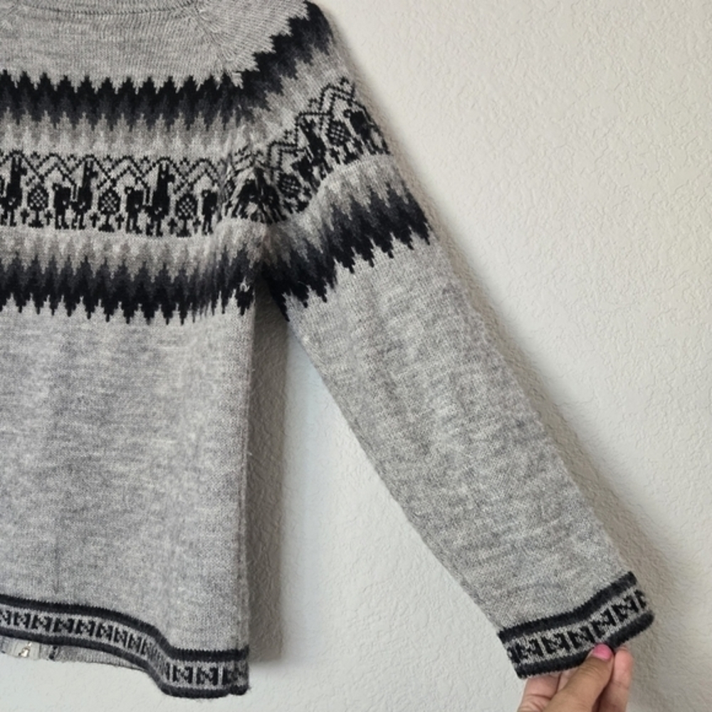 Alpaca Connection S Gray Full Zip‎ Knit Mockneck Sweater Alpaca Print - Picture 5 of 8